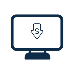 An icon showing a desktop computer monitor with a downward arrow and a dollar sign on the screen. 