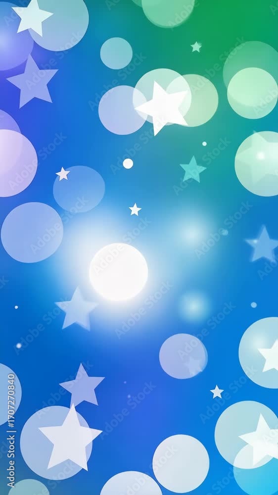 Poster abstract pastel background with star shapes and blurred light circles. gentle blue, green, purple gr