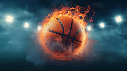Obraz premium Realistic basketball in foreground with Stadium Background
