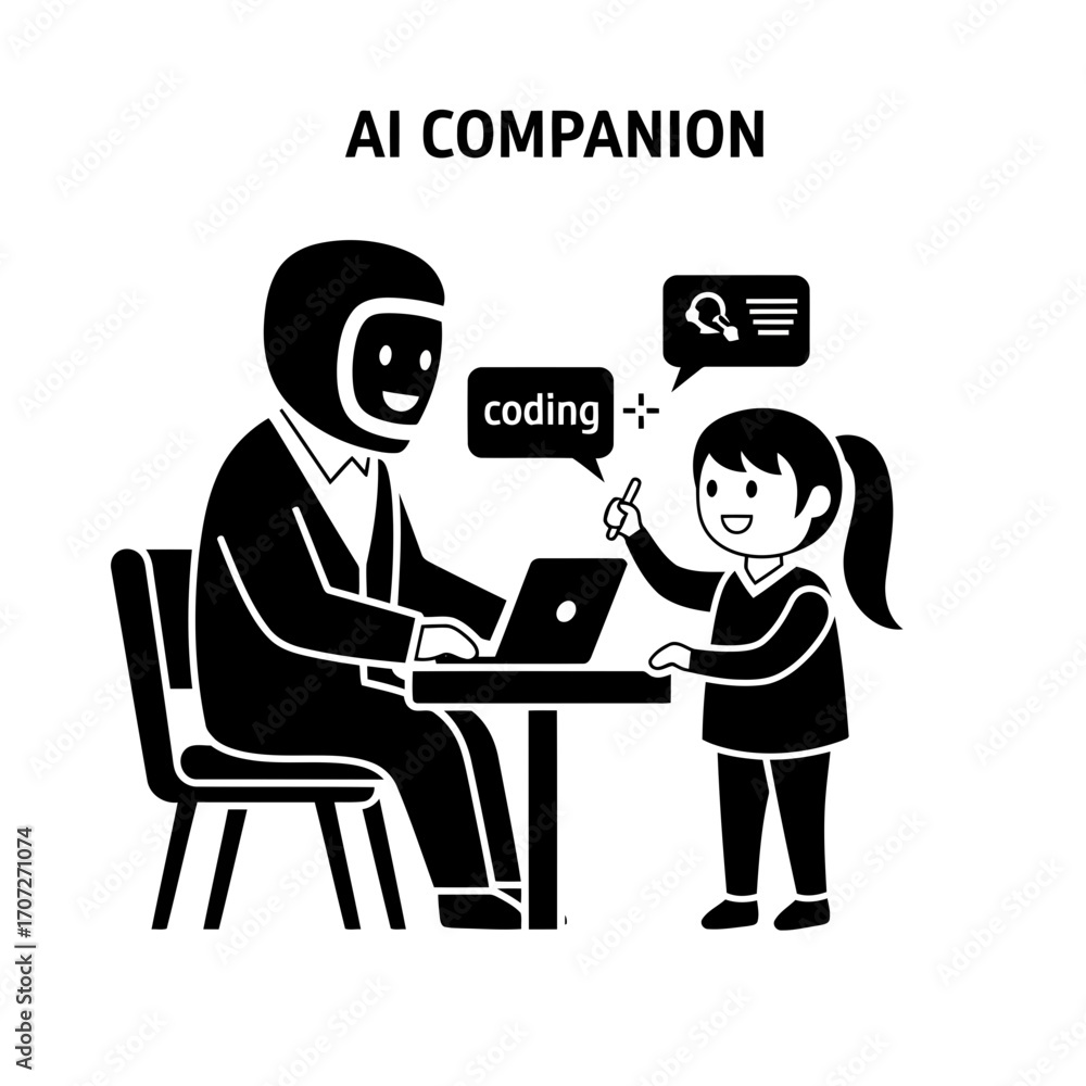 Poster ai companion teaching coding to child vector illustration scalable icon technology education concept
