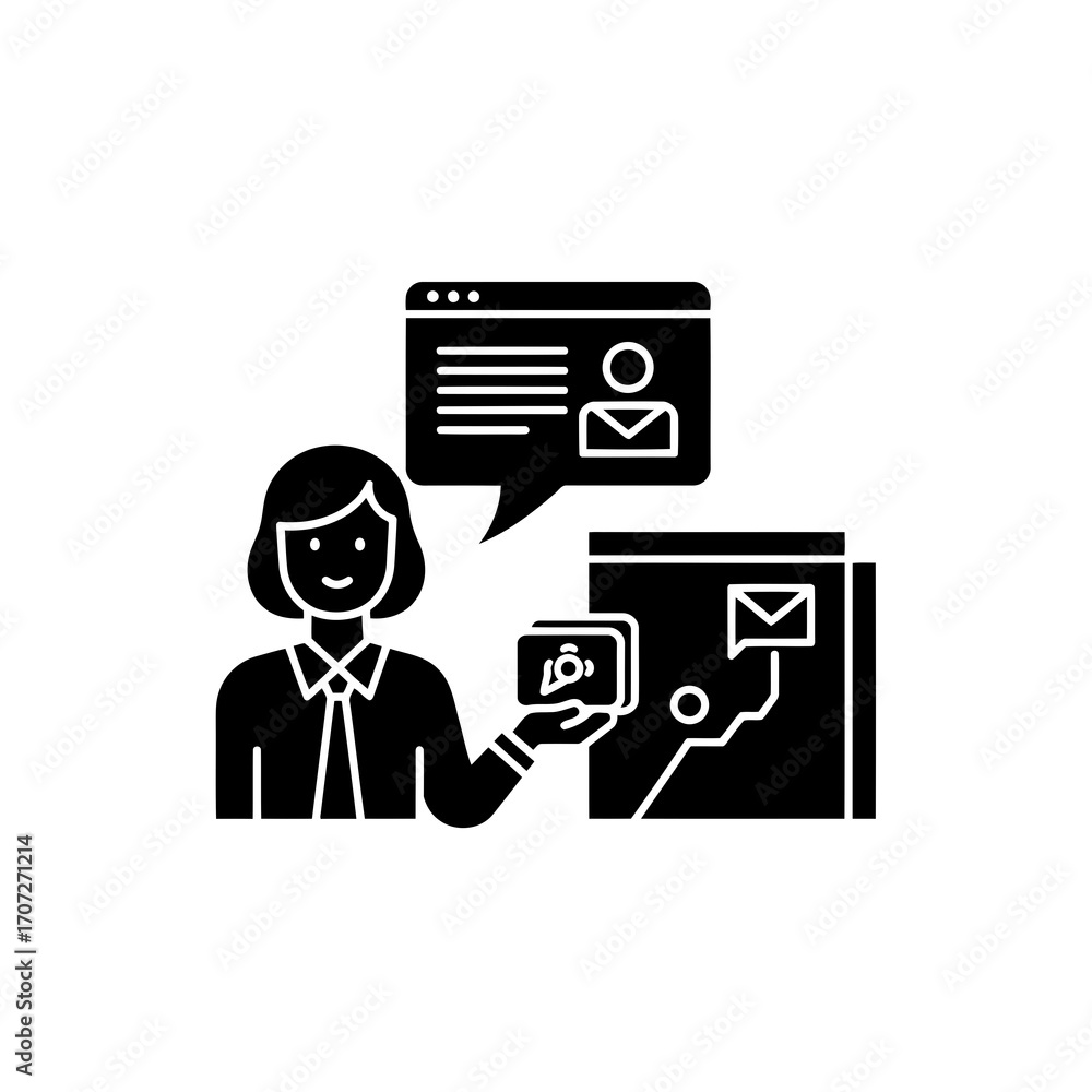 Poster digital marketing strategy presentation woman analytics icon vector scalable eps business concept ve