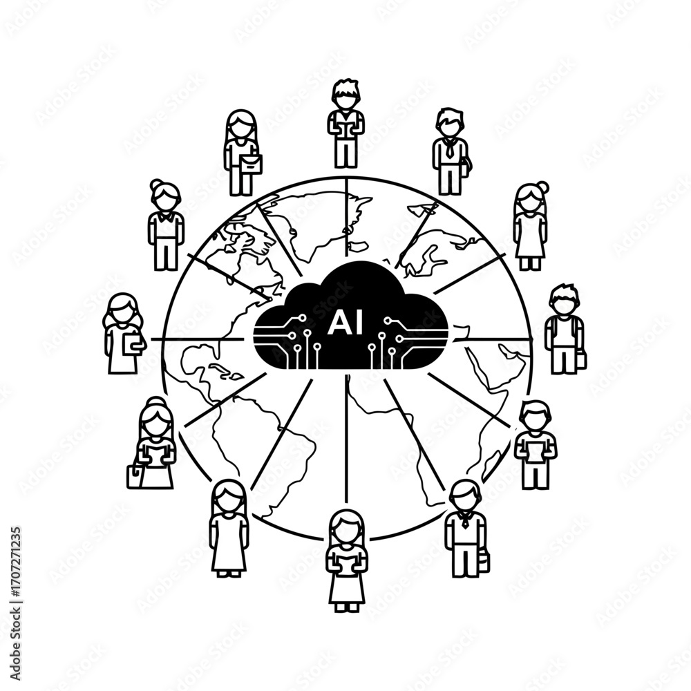 Poster global ai connection diverse people network cloud technology illustration vector scalable icon eps v