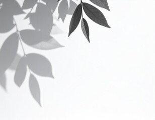 Light and shadow play of leaves on a white surface