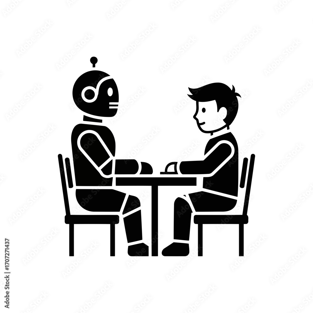 Poster robot and human collaboration meeting table vector illustration scalable icon ai technology vector