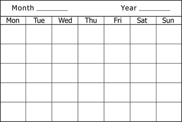 Blank calendar template for planning and scheduling events, appointments, and deadlines with space to write month and year, Editable stroke, vector