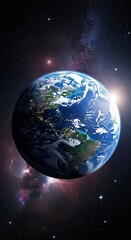 Fototapeta premium Earth view from deep space displaying detailed continents atmosphere