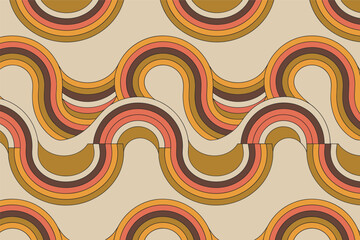 Retro 70s Wavy Pattern Vector – Vintage Orange Brown Seamless Design