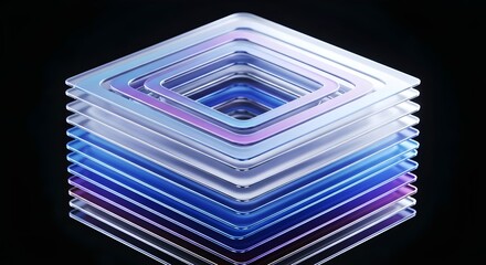 digital tech banner. Abstract glass shape with neon reflections, Futuristic glass structure on black background, 3d render. Futuristic architecture design, render 
