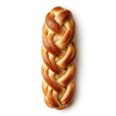 A braided loaf of bread, golden brown,  topped with a  lattice pattern