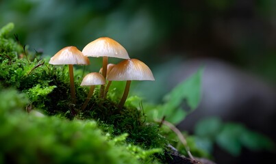 Fototapeta premium small mushrooms growing on moss