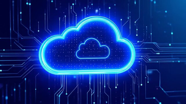 Futuristic Cloud Computing Icon on Circuit Board Background