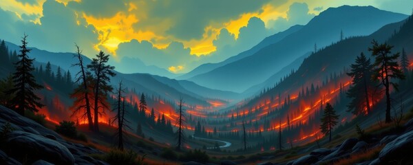 ignoring sustainability, forests vanish under pollution, no conservation saves species, futuristic glowing wastelands stretch endlessly under poisoned yellow skies