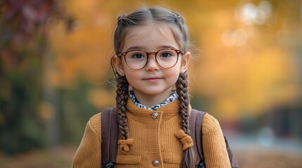 Child with glasses outdoors autumn