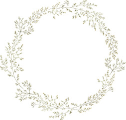 Watercolor delicate wreath with wildflowers, plants. Floral frame, botanical wedding invitation. Ethereal leaves and branches