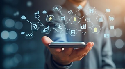 Professional Displays Digital Network of Business and Data Icons