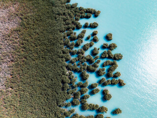 Lake Balaton in Hungary. Beach textures with boats with reeds and piers, aerial view near Balatonfured