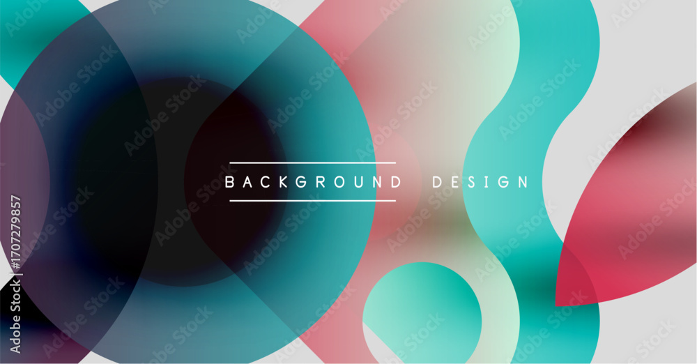 Poster abstract colorful overlapping circles create dynamic visual effect. gradient hues blend, forming mod