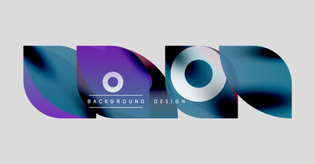 Abstract colorful shapes overlap, creating dynamic background design. Text background design present within central element.