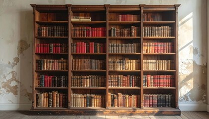 Antique Bookshelf with Assorted Volumes