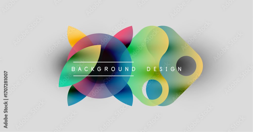 Poster abstract colorful shapes overlap, creating dynamic background. text reads background design centered