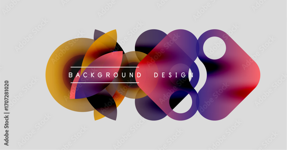 Poster abstract shapes overlap, creating vibrant color blends. text reads background design within composit