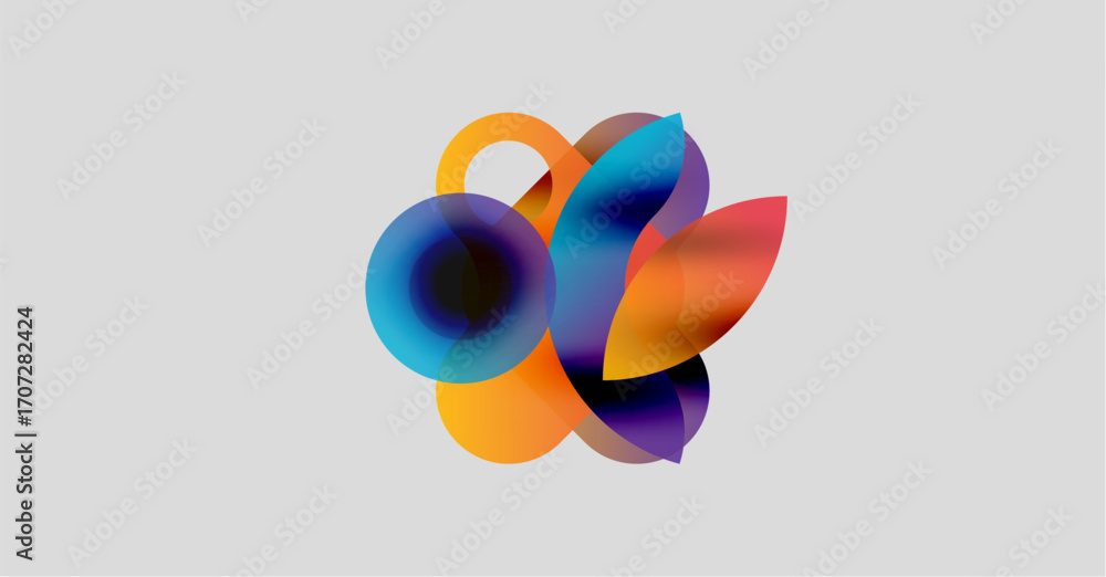 Poster abstract colorful shapes overlap, creating dynamic visual composition. soft gradients suggest fluidi