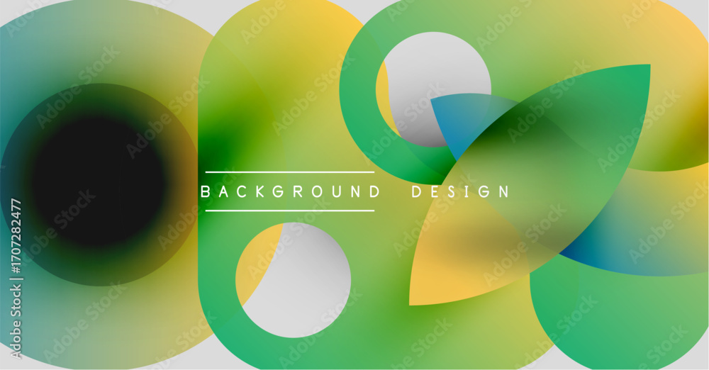 Poster abstract colorful overlapping circles create dynamic background. gradient shades blend, forming mode