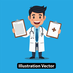 Smiling Doctor Holding Medical Charts Illustration
