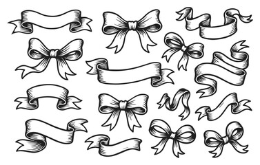 Ribbon and bow doodle collection isolated on transparent background, generative ai
