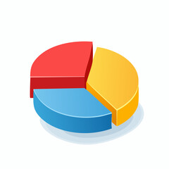 Obraz premium Isometric 3D Pie Chart with Red White and Yellow Segments.