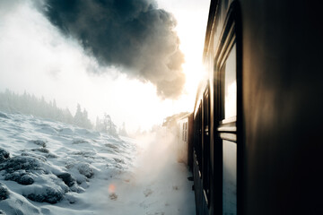 Brocken Railway in winter at Harz National Park