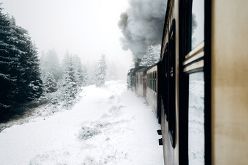 Brocken Railway in winter at Harz National Park