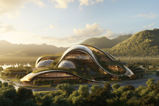 Ecologically Intelligent Industrial Headquarters Integrated with Nature - Powered by Adobe