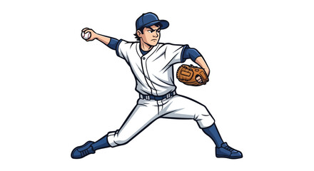 Dynamic illustration of a young baseball pitcher throwing a ball.