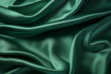 Fototapeta premium Emerald green satin fabric with a luxurious soft back panel. Background