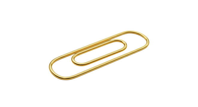 Gold paperclip isolated on white background 2.