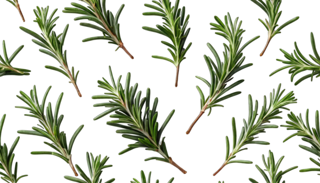 Repeating Pattern of Rosemary Sprigs on Black Background isolated on a transparent background
