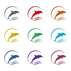 Fototapeta premium Dolphin logo icon isolated on white background. Set icons colorful