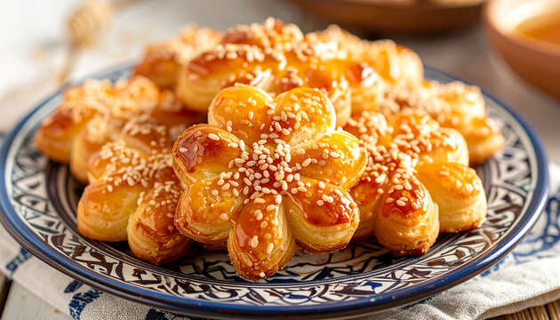 Moroccan Chebakia Honey Pastries with Sesame for Ramadan Celebration
