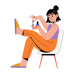 A flat style illustration showing a person painting nails 
