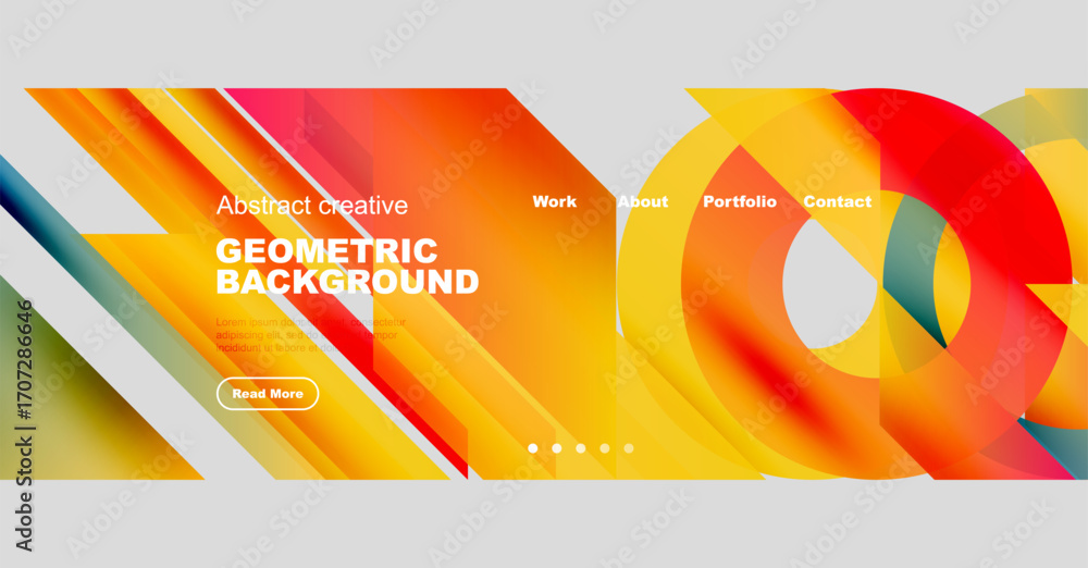 Wall mural bright abstract design features geometric shapes, vibrant colors, website navigation elements. moder