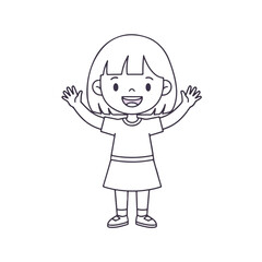 Fototapeta premium Happy Cartoon Girl with Arms Raised Line Art Illustration.