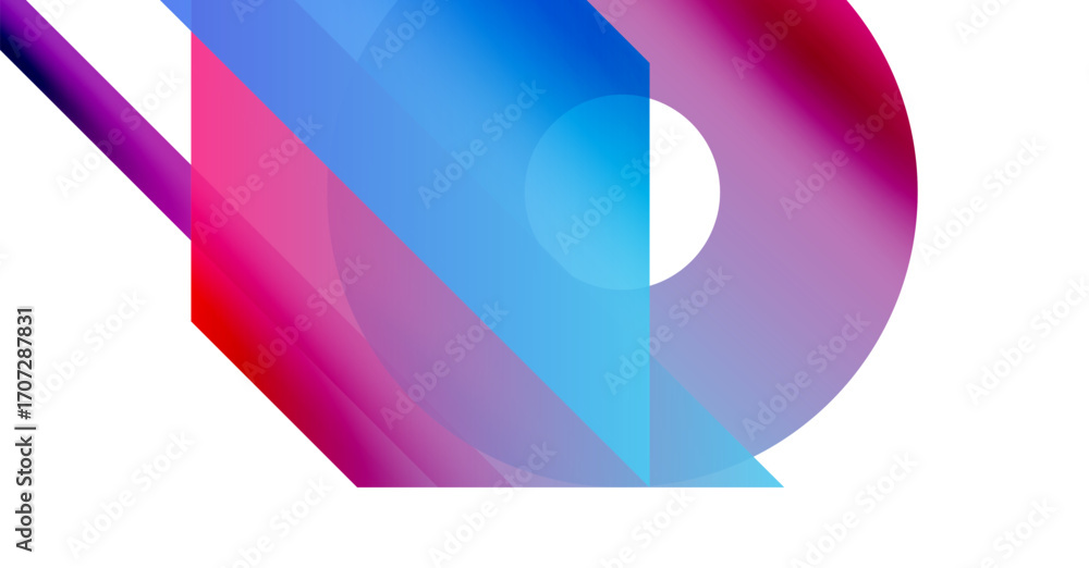 Poster Abstract colorful shapes overlap, creating dynamic visual composition. Gradients blend blues, pinks, purples. Modern design element.