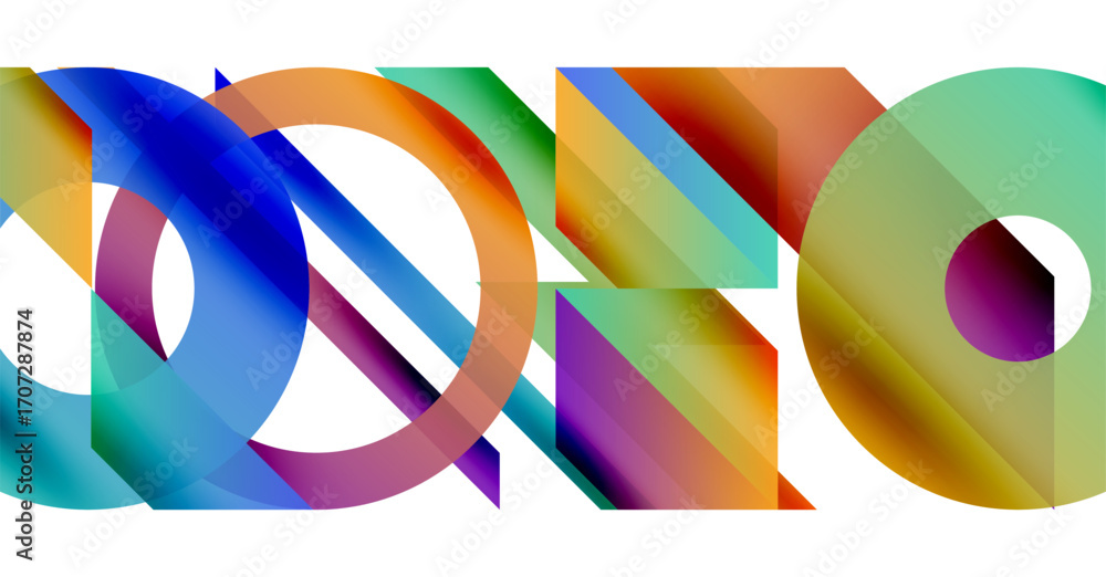 Poster abstract colorful shapes overlap, creating dynamic visual effect. gradients blend smoothly, forming 