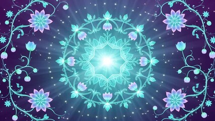 Ethereal floral mandala with glowing light and sparkling particles on a cosmic background, evoking spirituality and calm. - Powered by Adobe