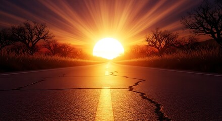 Aspiration Road with Dawn Sunlight, Journey to Success Concept Image