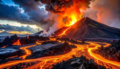 Fototapeta premium Volcanic eruption landscape (1)