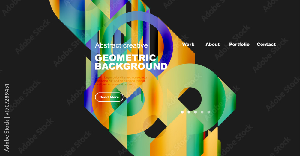 Poster abstract geometric background design. vibrant colors, shapes overlap. website header with navigation