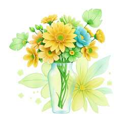 Yellow and Green Flowers in a Glass Vase With Soft Background floral bouquet