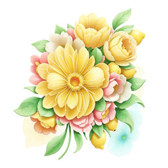 Yellow and Pink Floral Bouquet with Lemons and Green Leaves flowers